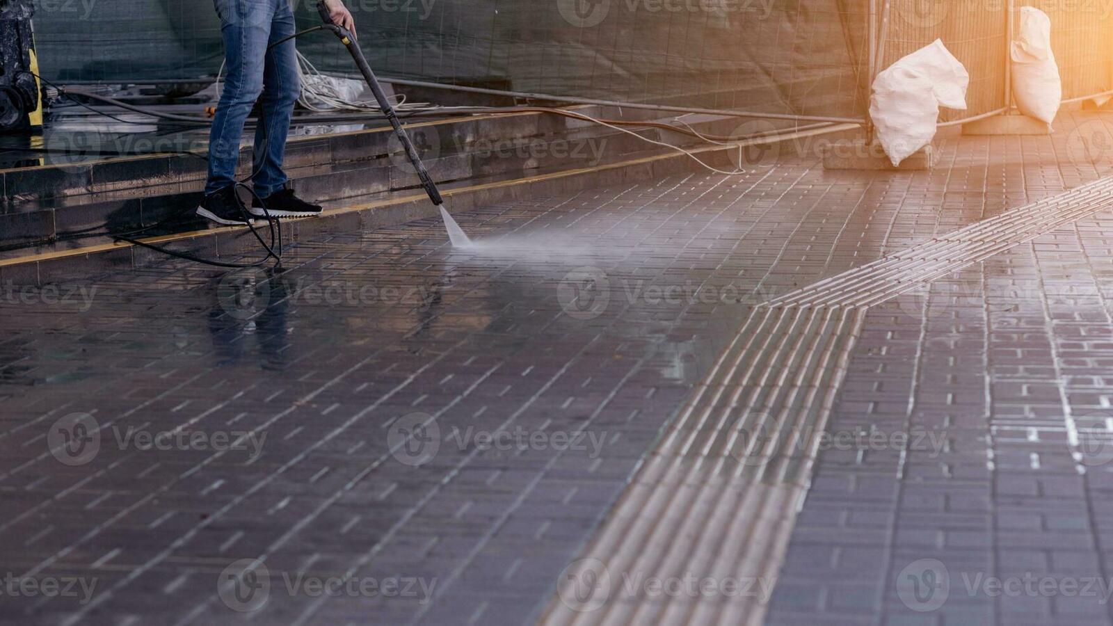 Professional powerwashing equipment in use